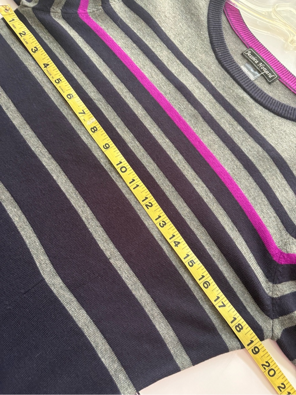 Jessica Howard  Navy Blue, Fuchsia Bright Pink & Gray Striped Knit Sweater Dress - Picture 8 of 12